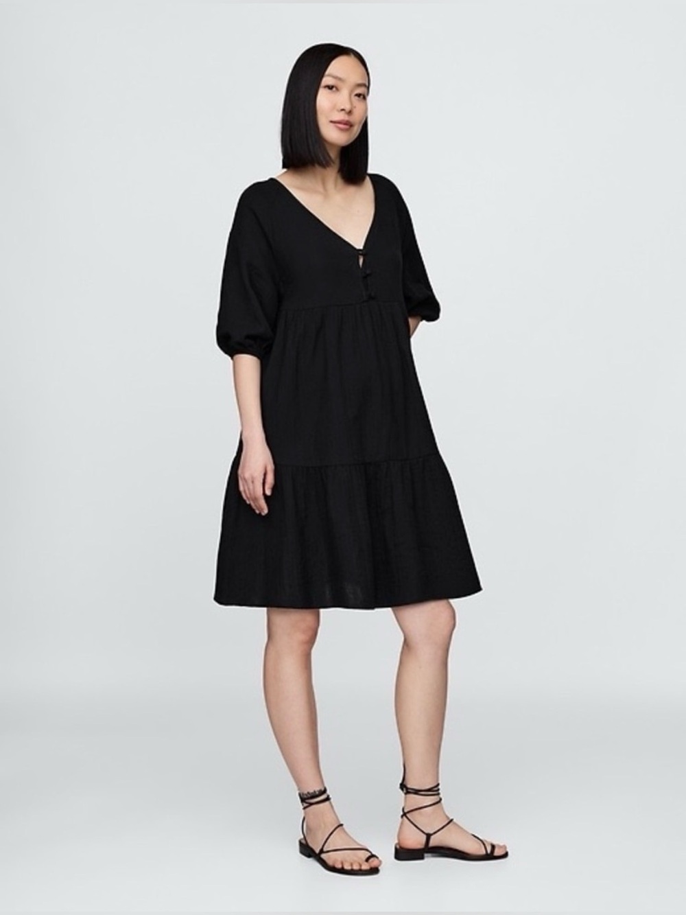 GAP Maternity Crinkle Gauze Tiered Black Dress  | Size M